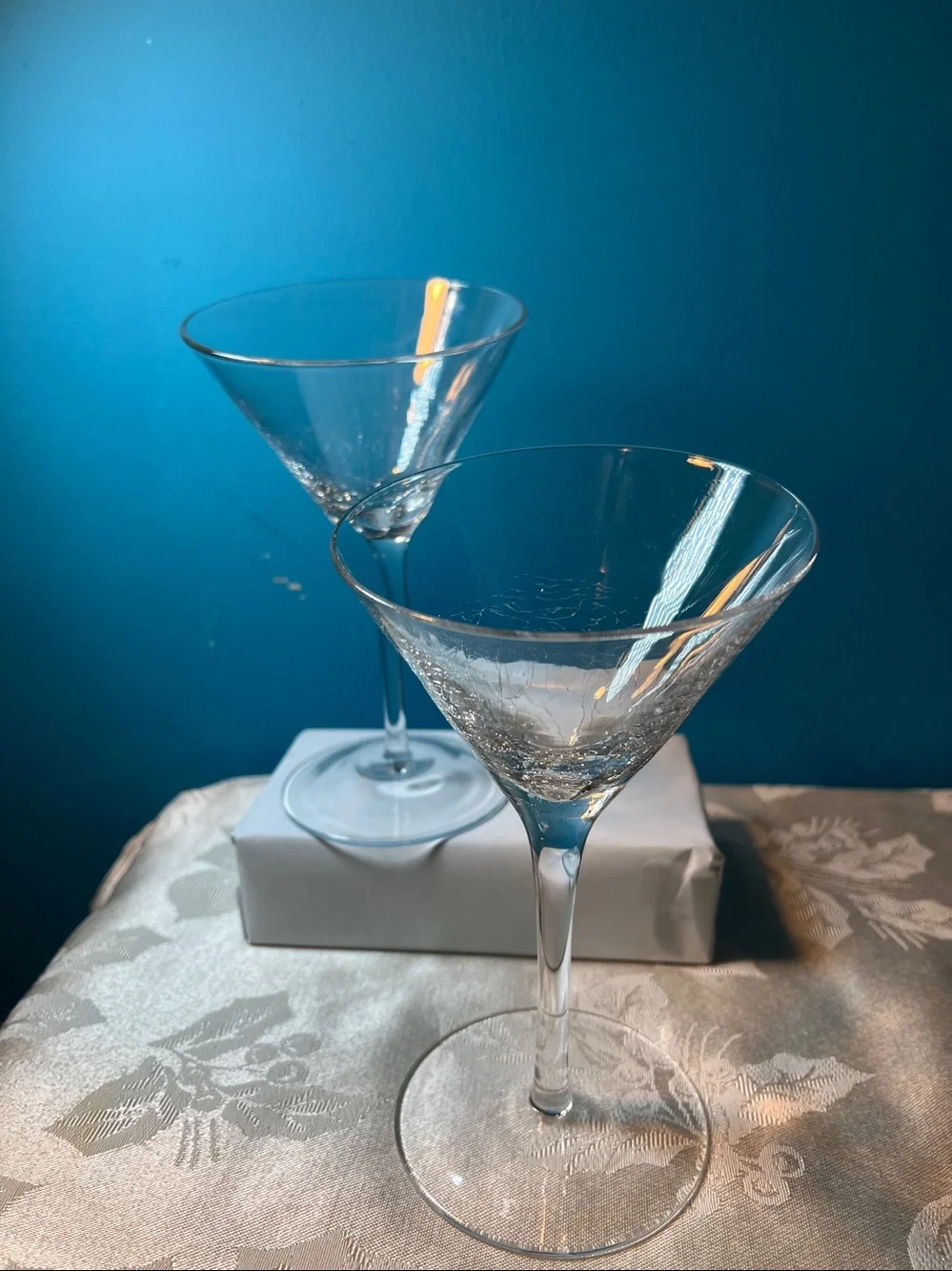 Set of 2 Pier One Crackle Slant Martini Glasses